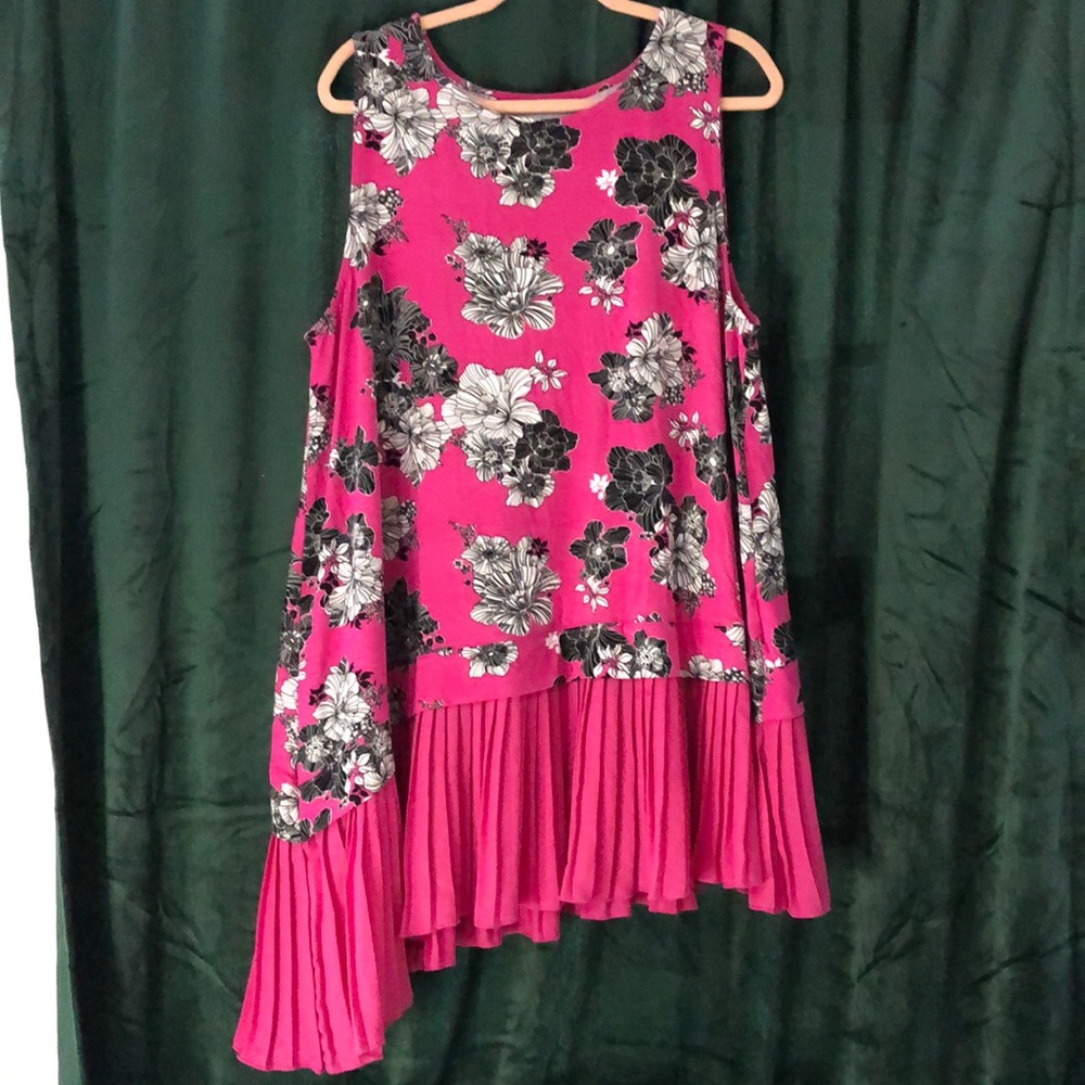 Pink floral asymmetrical tank